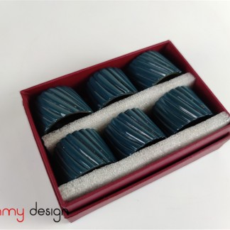 Set of 6 slit stripe blue lacquer napkin rings 